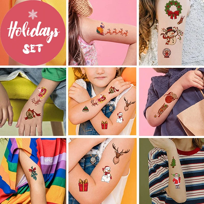 

Christmas Temporary Tattoos Stickers Decoration Waterproof Tattoo for Kids Party Makeup Festival Face Arm Body Art Decals