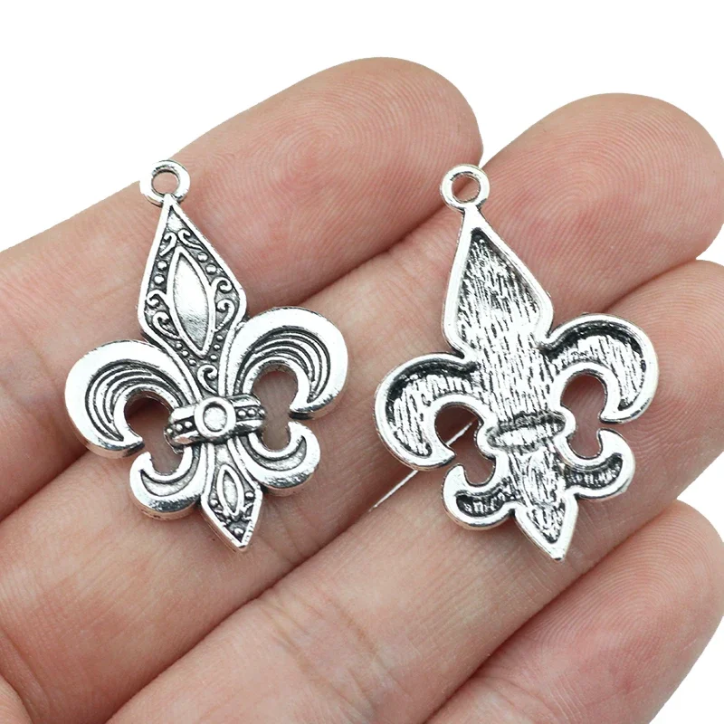 5 Pieces/Lot 23*33mm Antique Silver Plated Alloy Fleur De Lis Anchor Charms Pendant For Diy Jewelry Making