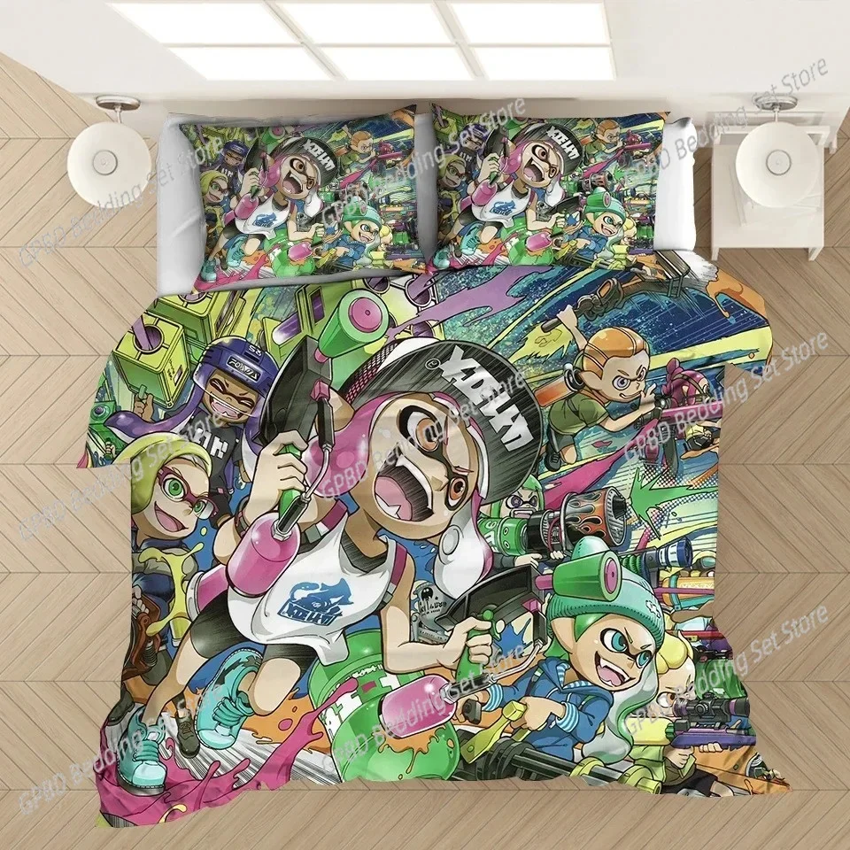 Cartoon Game Popular Splatoon 3D NEW Duvet Cover Pillowcase Bedding Set Adult Boy Girl Bedroom Decoration Single Double Large
