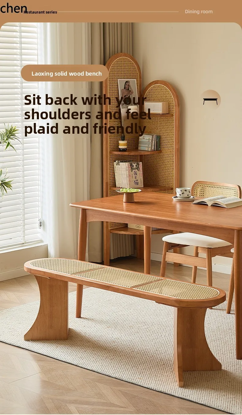 YFY Long Bench Home New Dining Table Rattan Woven Strip Bench  Living Room Long Strip  Solid   Stool Bed  Stool Long Strip Bench
