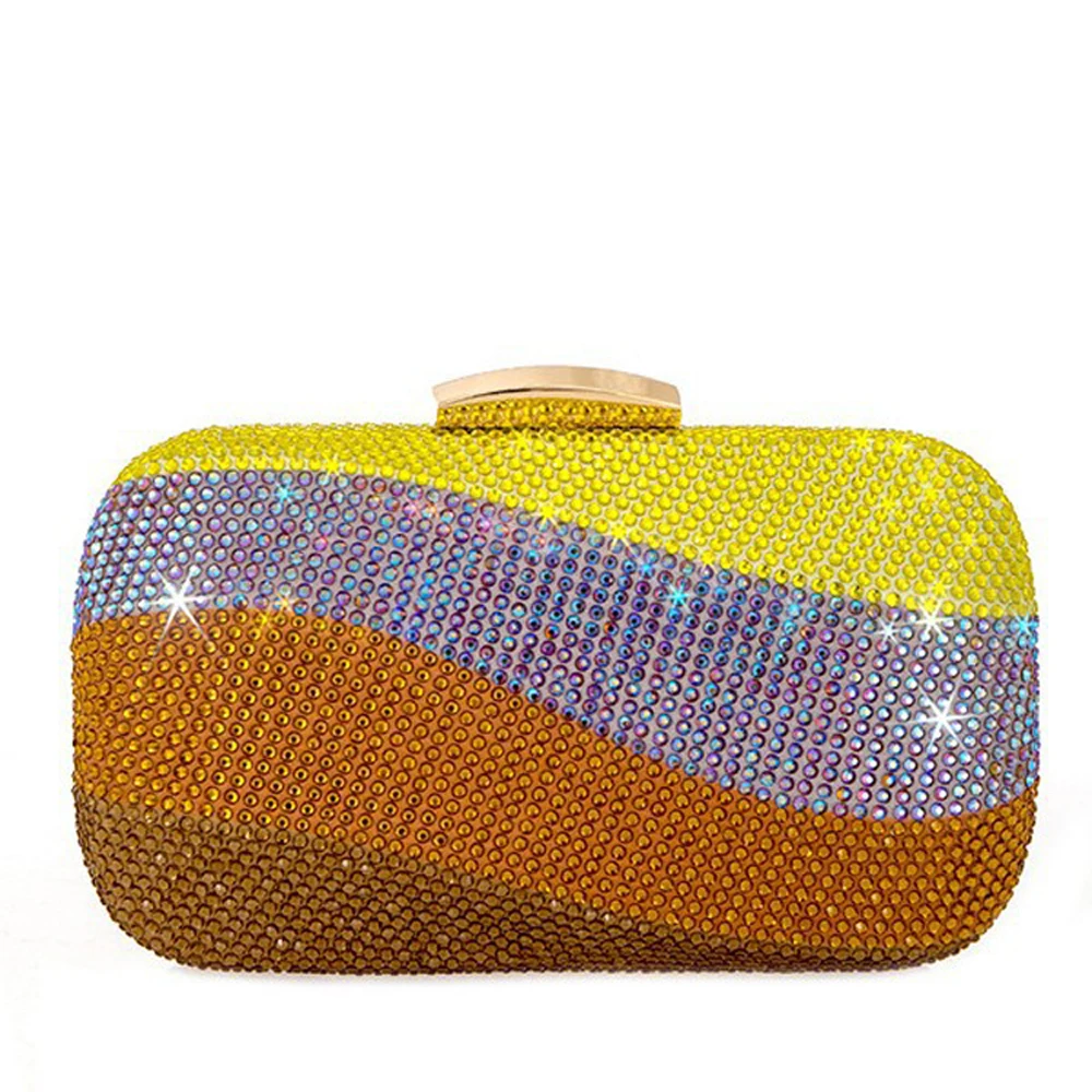 

Colorful Rainbow Diamond Evening Purse Rhinestone Clutch Wallet Bag Crystal Female Handbag for Wedding Party Banquet Gala Dinner
