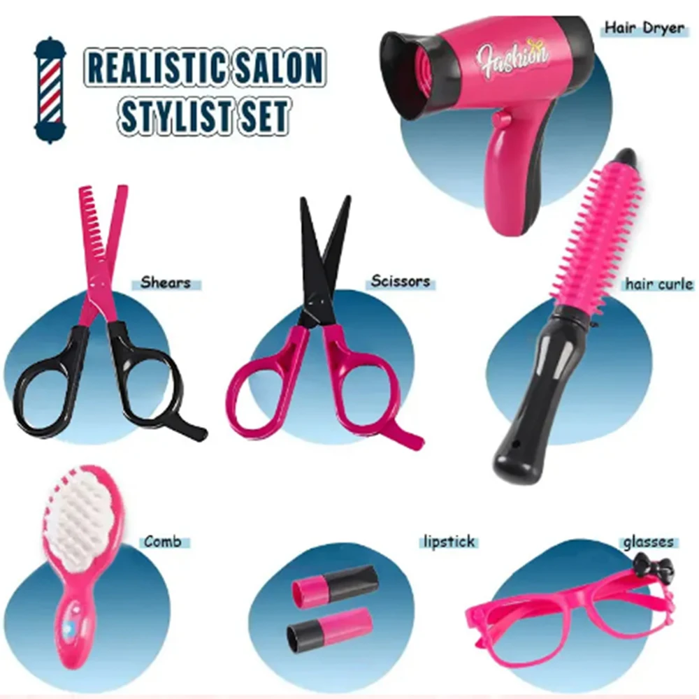 Mädchen Schönheit Salon Set Pretend Spielen Haar Schneiden Kit Friseur Spielzeug Mit Haartrockner Schere Barber Schürze Stylin Zubehör