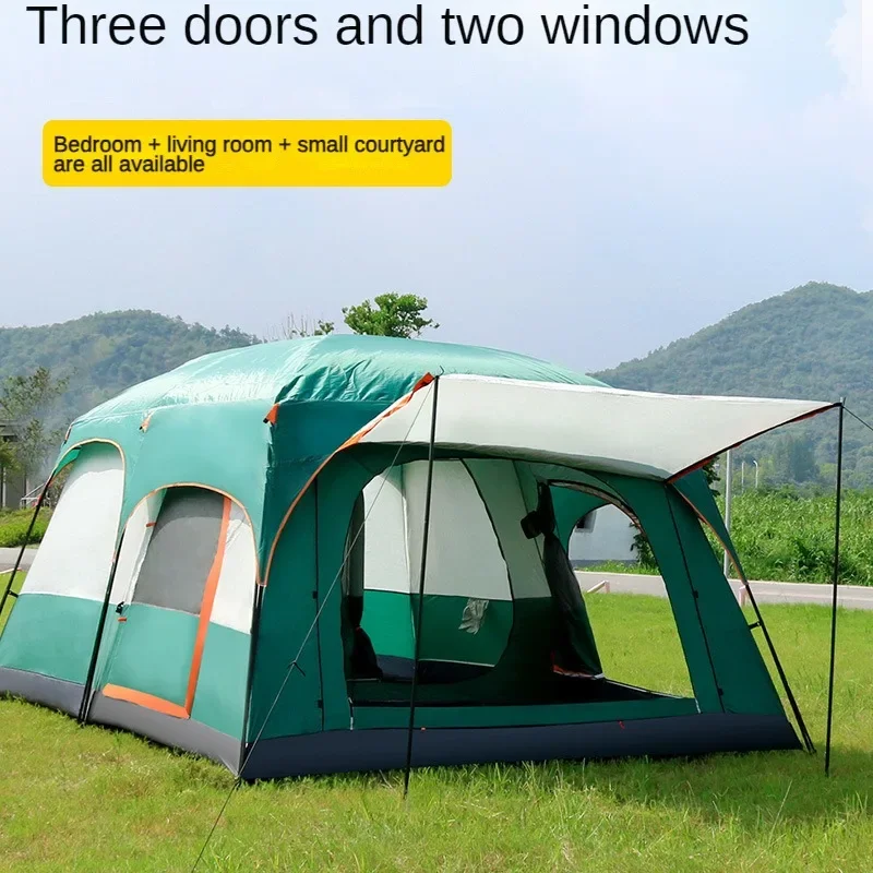 8-10 Person Double Layer Waterproof Glamping Tent Large 2-Room Family Cabin Tent Outdoor Picnic Camping Hiking Family Gatherings