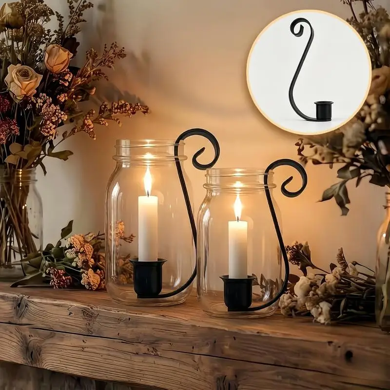 1/2Pcs Vintage Iron Art Jar Candle Holder Rustic Farmhouse Wall Mount Metal Jar Candle Insert Display Rack