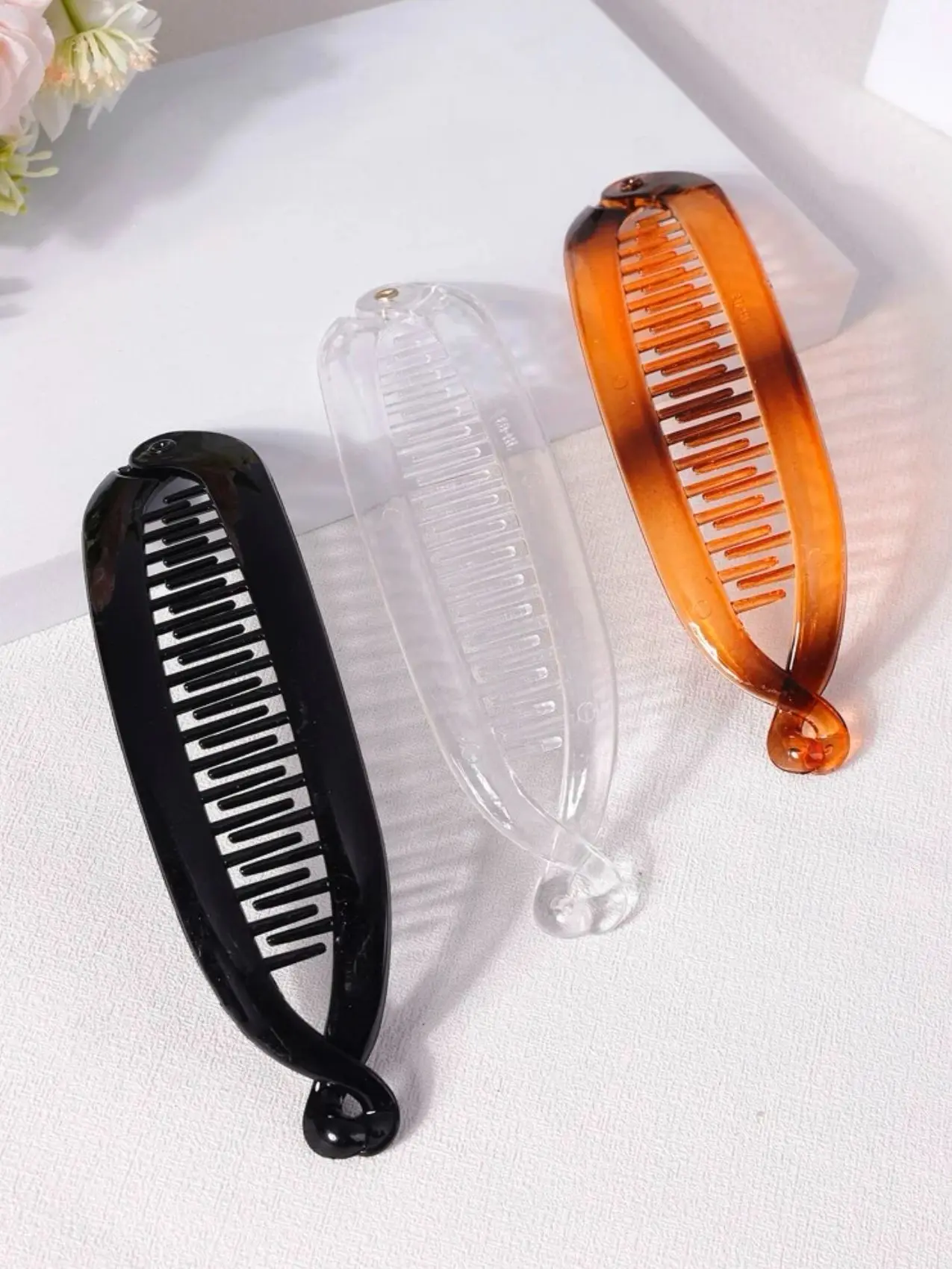 

3pcs Women Black Clear Tortoiseshell Ombre Banana Clip Hair Claws Ponytail Hair Clip