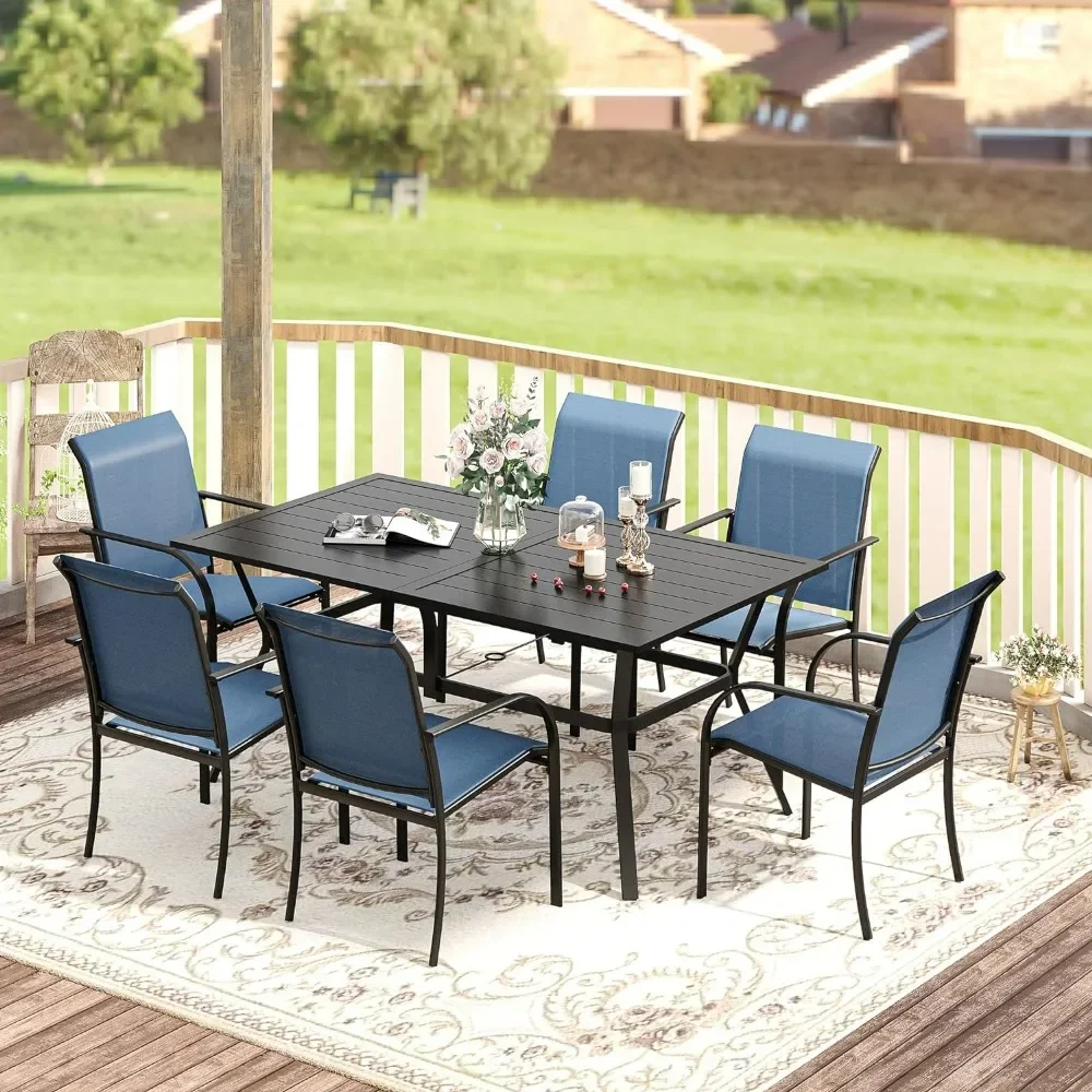 Patio Dining Set, Outdoor Furniture Set Includes 1 Rectangle Patio Table And 6 Patio Sling Chairs,patio Furniture