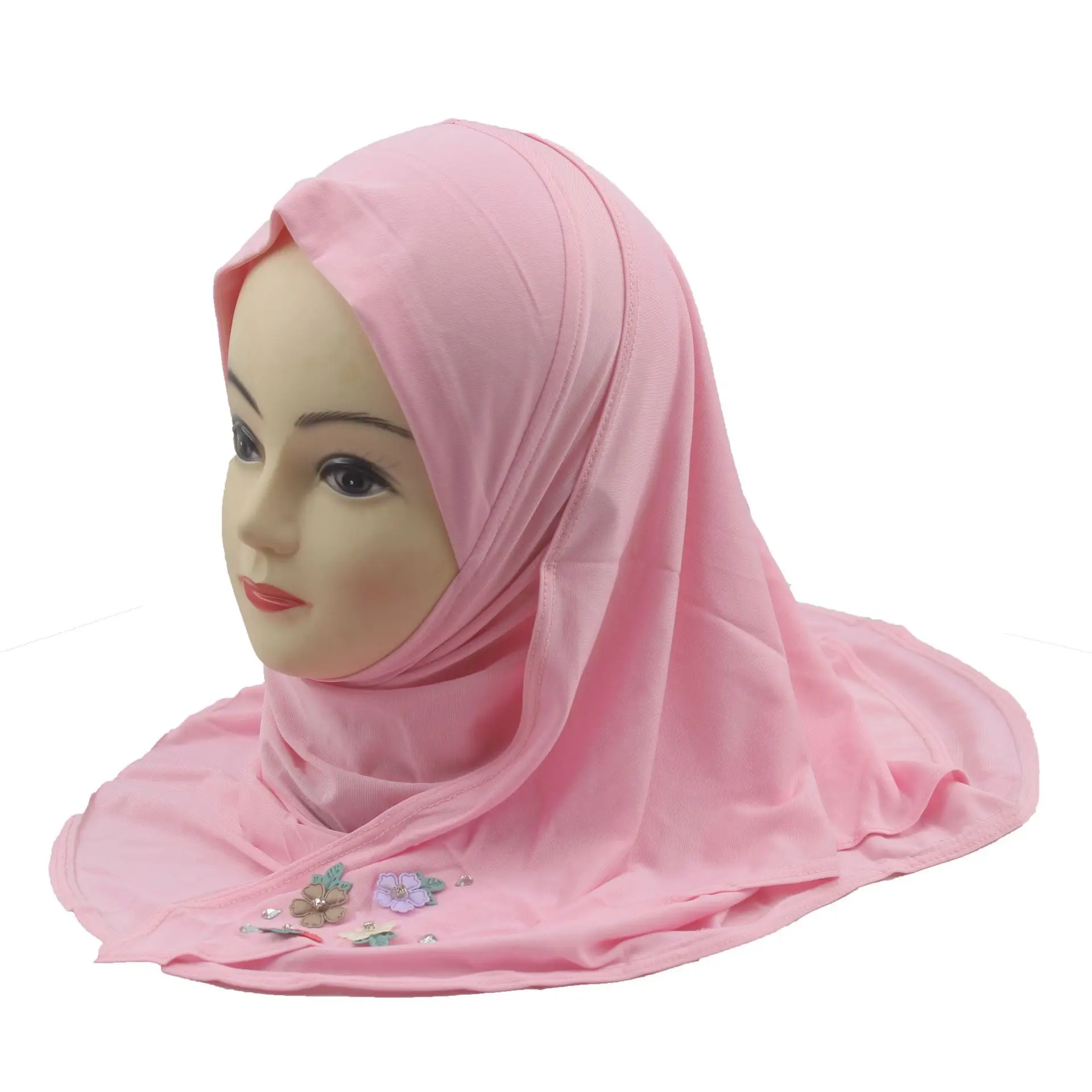 Flor muçulmana hijabs para crianças meninas 3-7 anos de idade crianças lenço turbante islam hijab amira puxar pronto para usar envoltórios