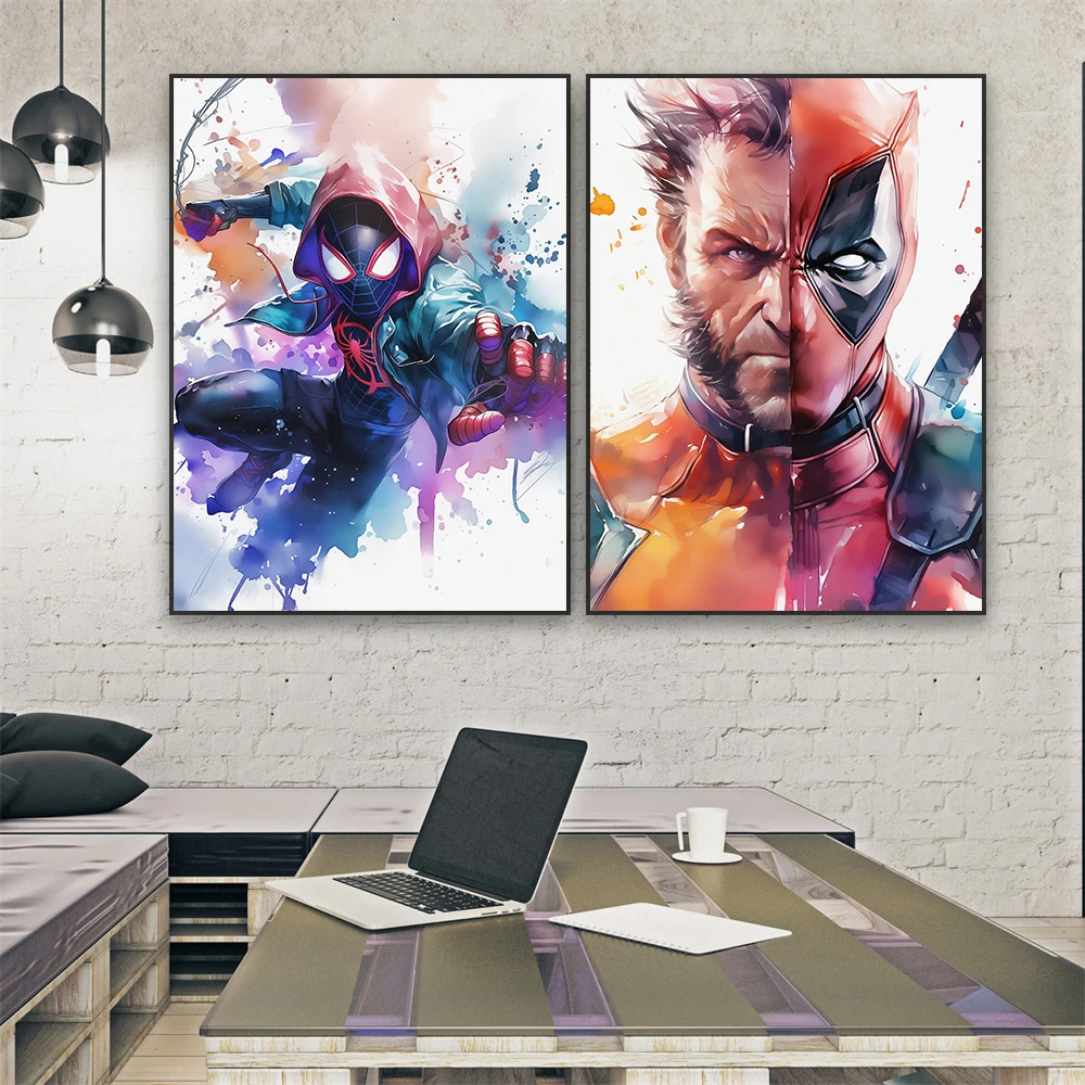 Deadpool & Wolverine Movie Poster Disney Funny Deadpool Watercolour Art Print Comic Book Superhero Canvas Painting Bedroom Decor