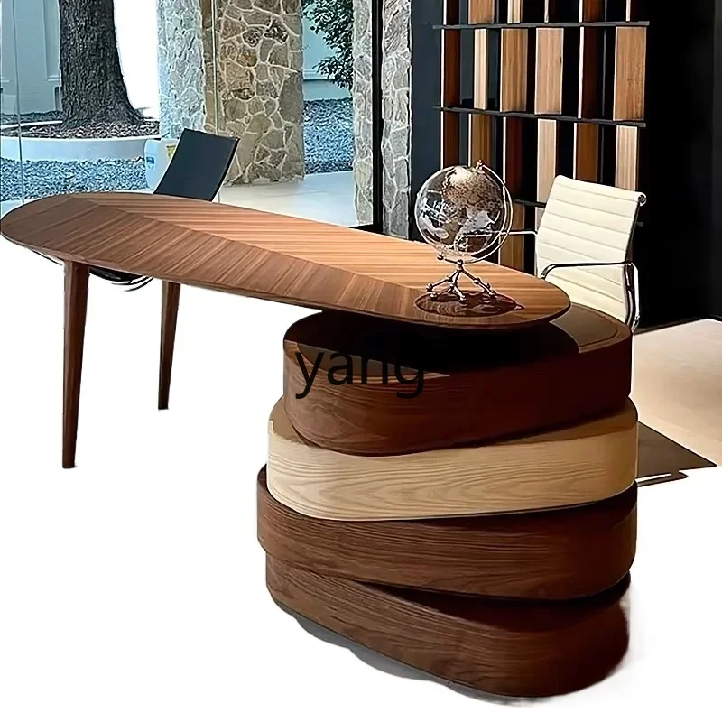 

LH modern simple office desk walnut study retro rotating desk