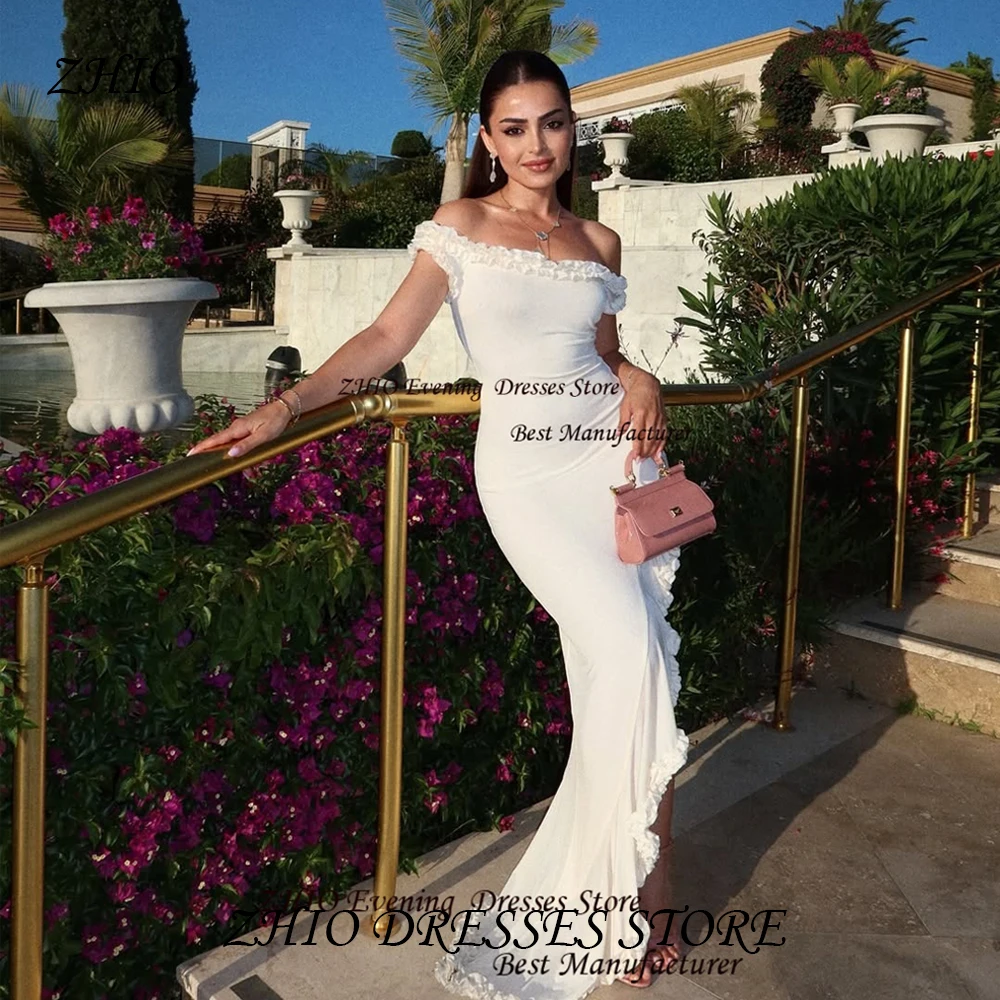 

ZHIO Modern Chiffon Mermaid Strapless Off-Shoulder Evening Gown Dresses with Ruched High-Slit Floor Length Formal Prom Dresses
