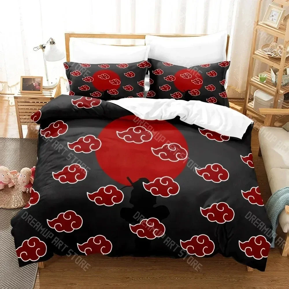 

3D Print Cartoon Red Cloud Anime Duvet Cover Sets Comforter Bed Boys Bedding Set Akatsuki Japan Twin Queen King Single Size Gift