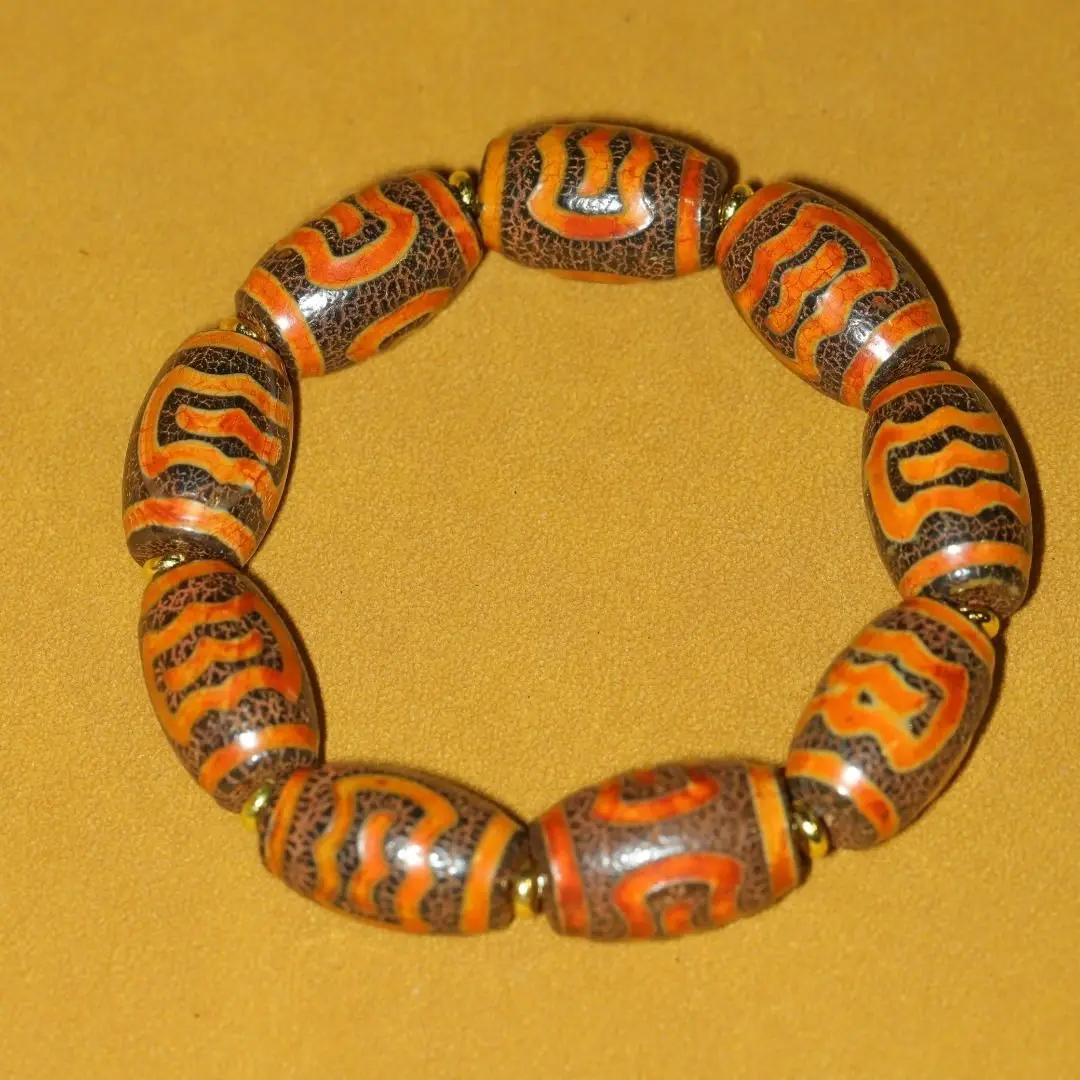 Tibetan area return genuine dzi bead weathering pulp Dapeng bird longevity tortoise shell ten thousand character dzi bead bracel