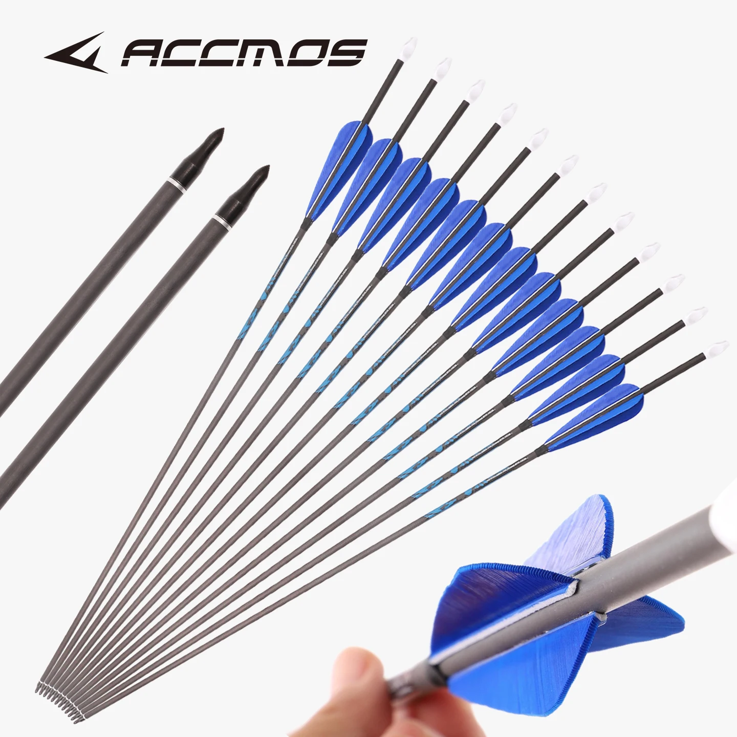 12/24 قطعة أسهم كربون نقي السهم رمح 4 ''الريشة الزرقاء ل قوس منحني/مجمع اطلاق النار الصيد في الهواء الطلق