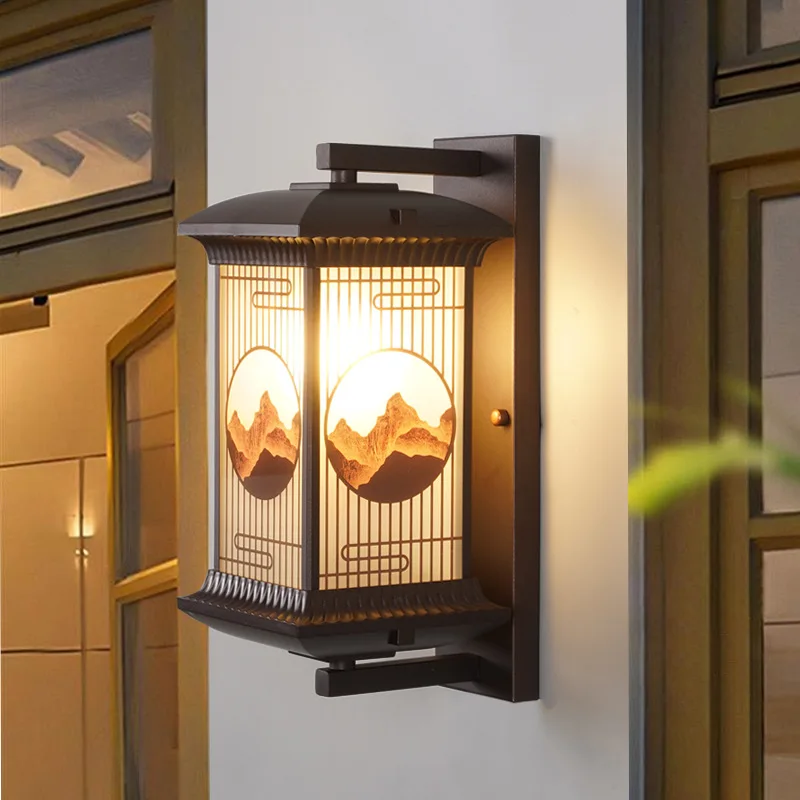 New Chinese-style exterior wall wall lamp, garden villa terrace gate, retro Fu character outdoor waterproof simple garden lamp