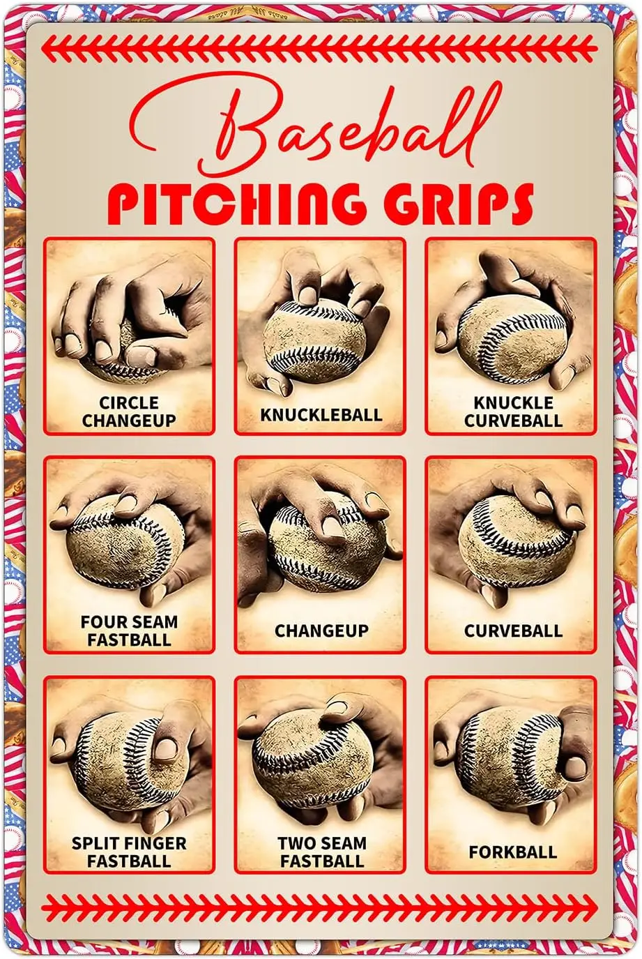 Boy's Baseball Gifts Baseball Pitching Grips Sign Boys Room Decorations For Bedroom,Gift for baseball enthusiasts 8 x 12 Inc