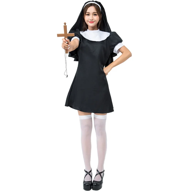 Halloween Ostern Sexy Priest Nonne Kostüm Karneval Party Schlechte Schwester Religiöse Missionar Cosplay Kleid