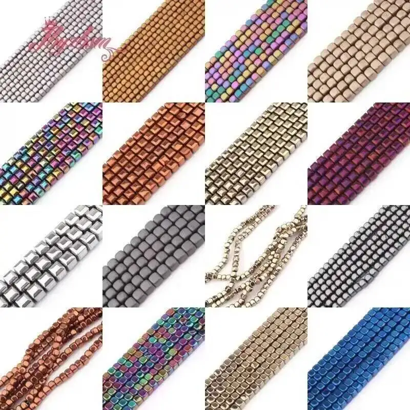 Natural Hematite Cube Square Stone Beads DIY Loose Strand 15 Inches For Necklace Bracelet Fashion Jewelry Making 2/3/4/6/8mm