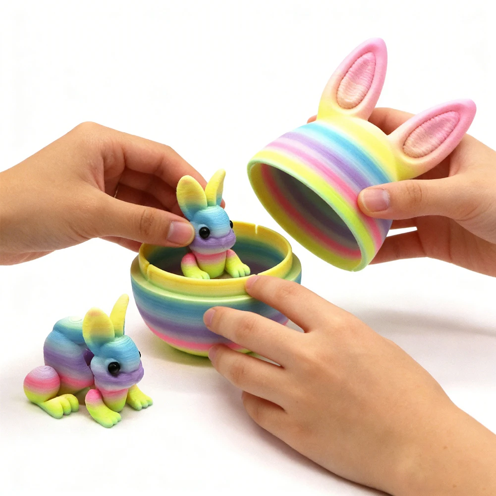 

3D Printed Rabbit Egg Surprise Opening Movable Joint Bunny Figurine Miniature Collectible Easter Decoration Gift For Kids
