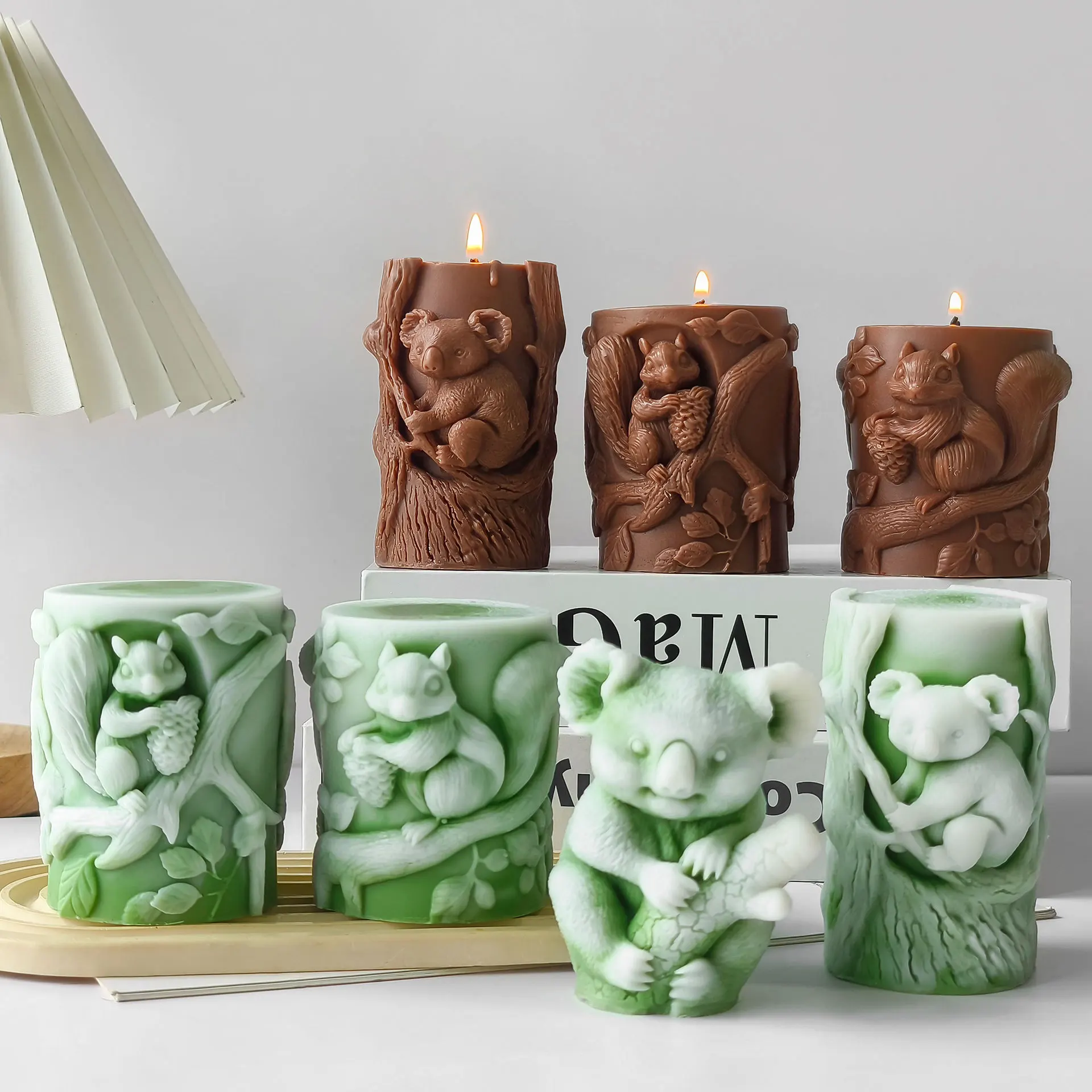 ثلاثية الأبعاد السنجاب تناول كوز الصنوبر كوالا على فرع الإغاثة عمود قالب شمع اسطوانة قالب من السيليكون لتقوم بها بنفسك الروائح الشمع الجص الراتنج #6