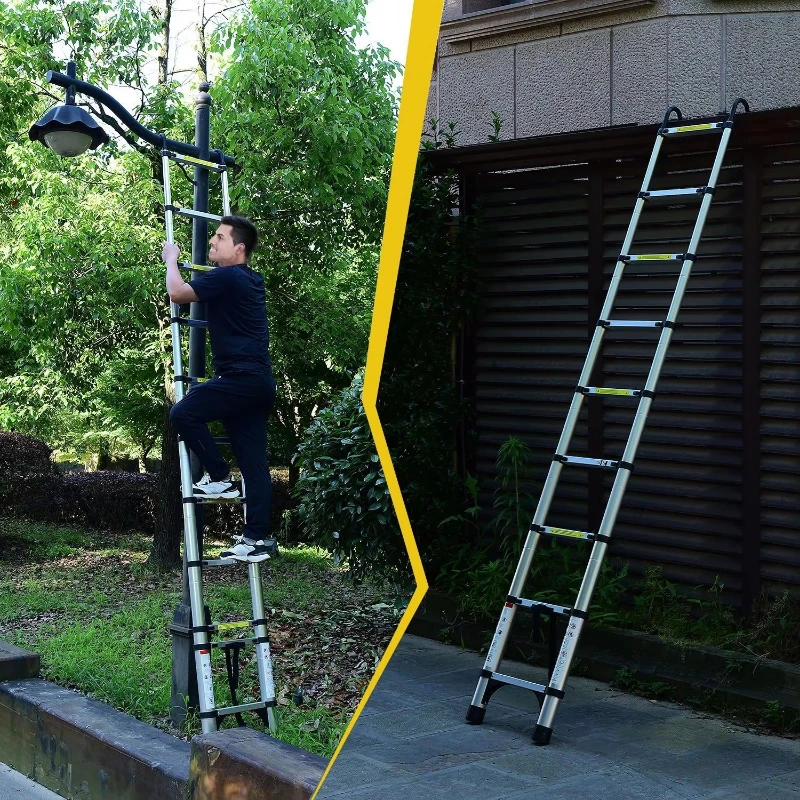 8.5-Foot telescopic aluminum alloy ladder, multi-purpose folding, with triangular support hook, suitable for many purposes