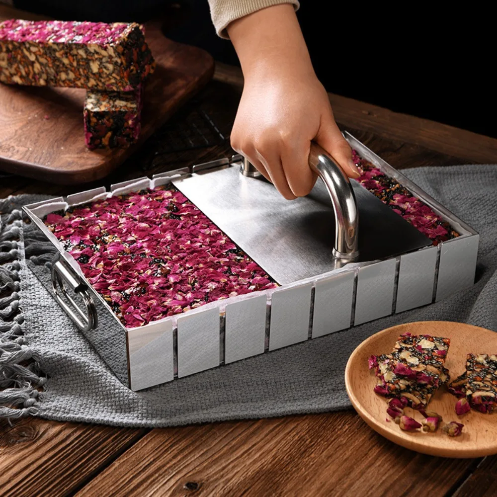 

Stainless Steel Burger Patty Press Professional Rectangular Donkey-hide Gelatin Press High-Grip Handle Nougat Pressing Plate