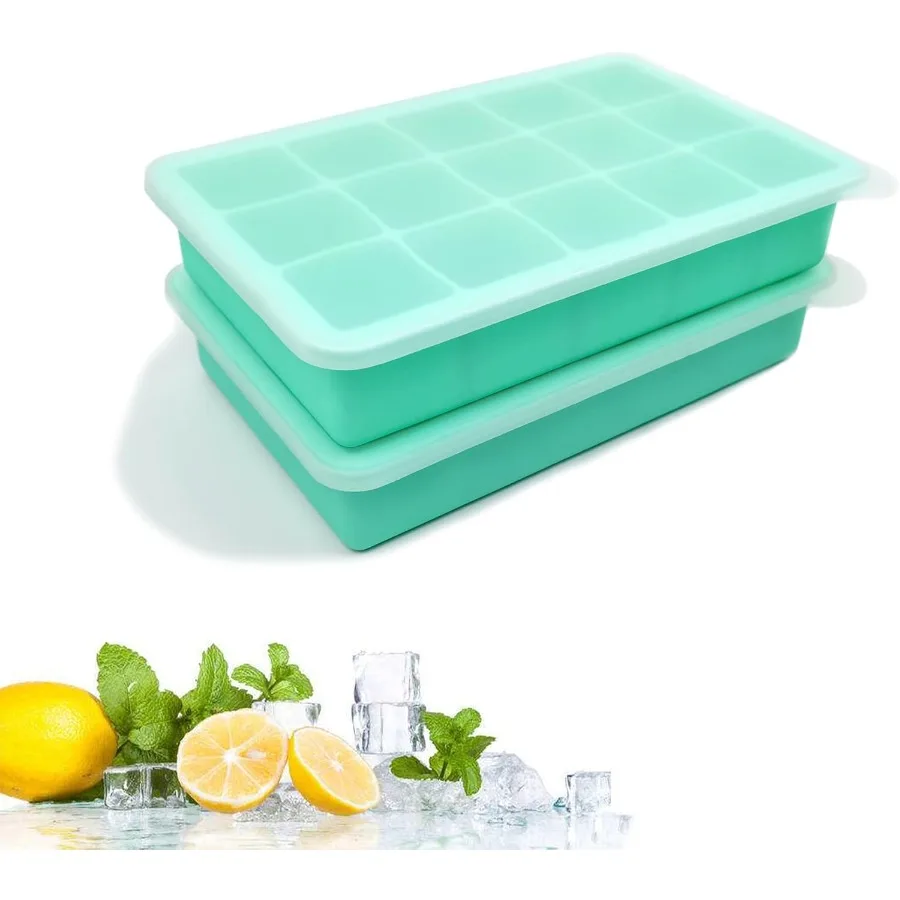 

2 упаковки силиконовых форм для кубиков льда, легкосъемные, гибкие-15 кубиков, формы для кубиков льда, силиконовые формы для кубиков льда со съемными крышками для Co
