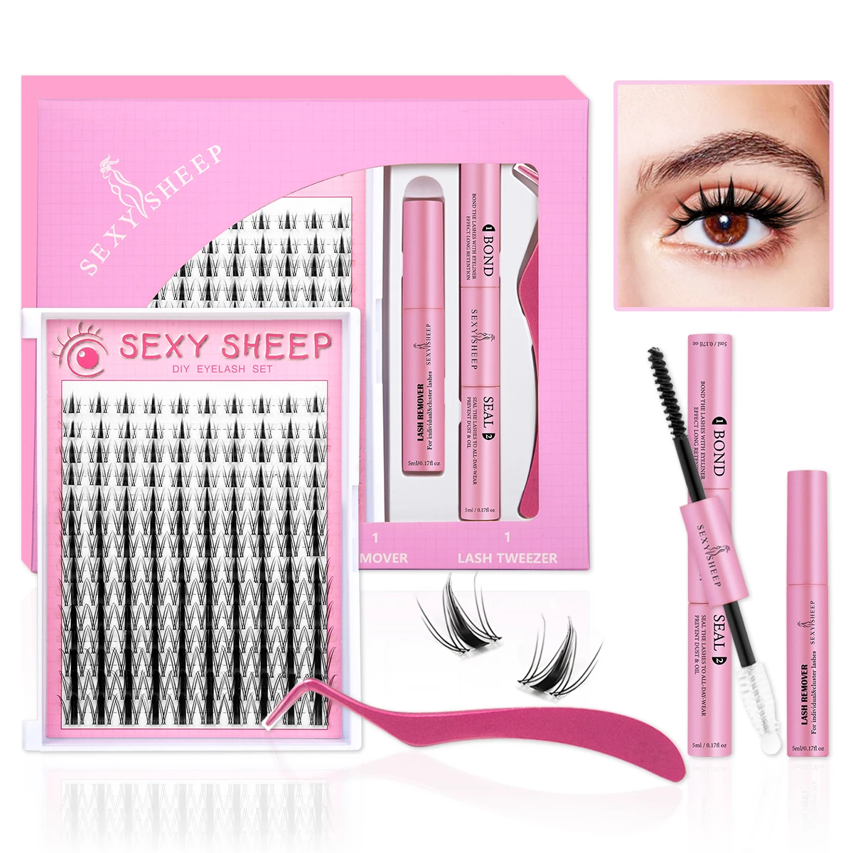 140pcs DIY Eyelash Extension Kit 14 Rows Individual Lashes with Lash Bond & Seal and Eyelash Glue Remover and Tweezers