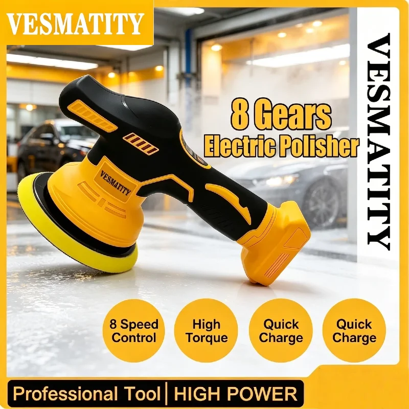 VESMATITY Cordless 8 Gears Digital Display Car Polisher Electric Auto Waxing Polishing Machine for Battery Max Pro Unit Plus