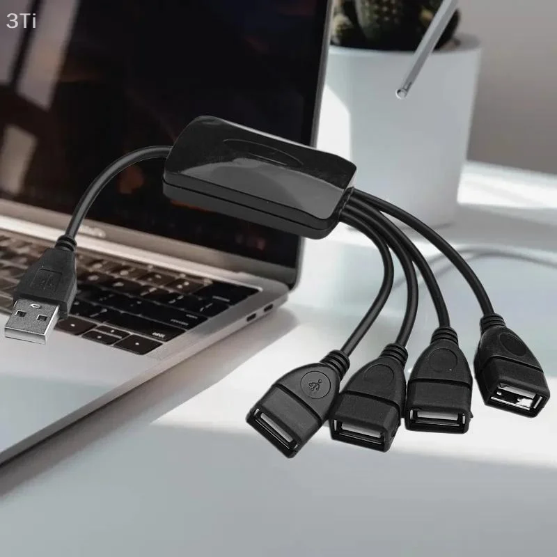 أربعة منافذ USB 2.0 HUB Splitter بواسطة كابل بيانات تمديد 1 ذكر إلى 4 أنثى - يتضمن مقبس محول الطاقة