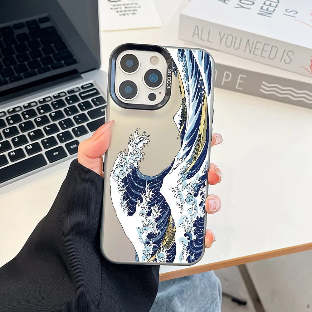 

Wave design phone case for iPhone 16 15 14 13 12 11 Pro/ Max/Plus shock-proof rear cover anti-fingerprint