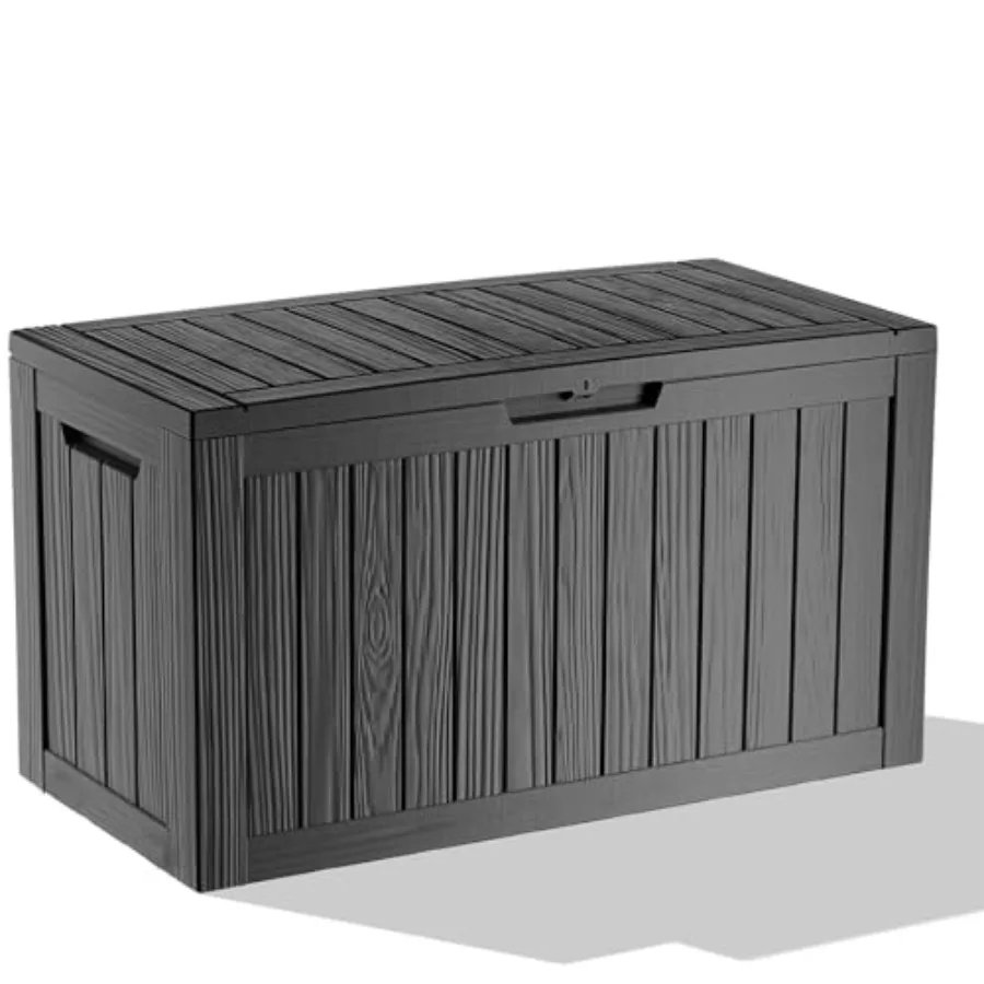90 Gallon Deck Boxes Waterproof Outdoor Large Storage Boxes with Lids Resin Patio Garden Storage Box Black