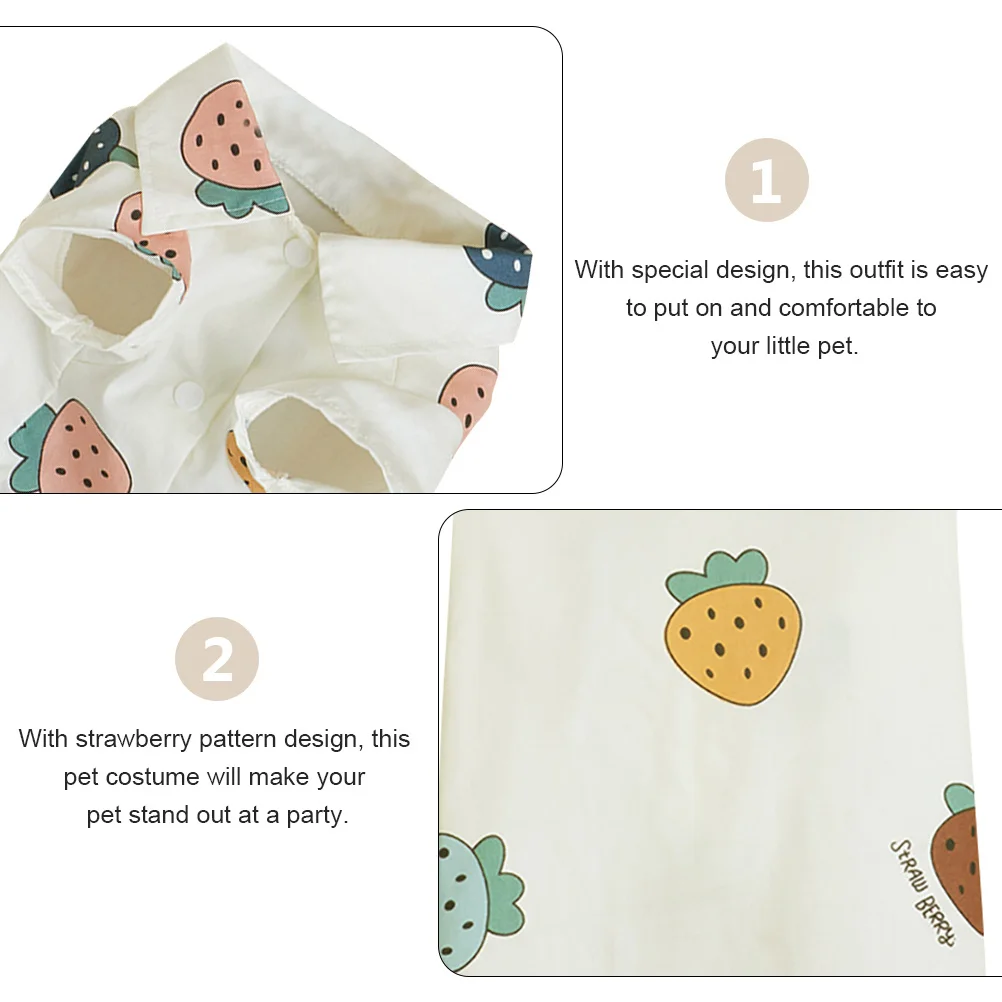 

Strawberry Print Cat Shirt Comfortable Cotton Pet Outfit Small Dog Clothes Easy Wear Puppy Apparel Party Clothes