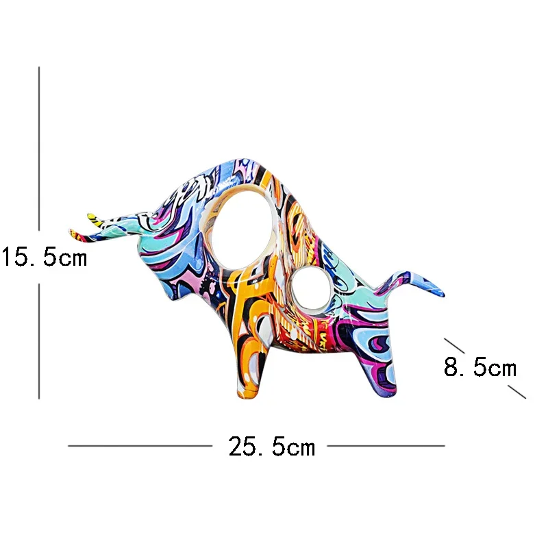 Imagem -06 - Escultura Nórdica Graffiti Bull Resina Animal Estátua de Gado Estatueta Colorida Decoração para Casa Ornamento Interior Arte Artesanato