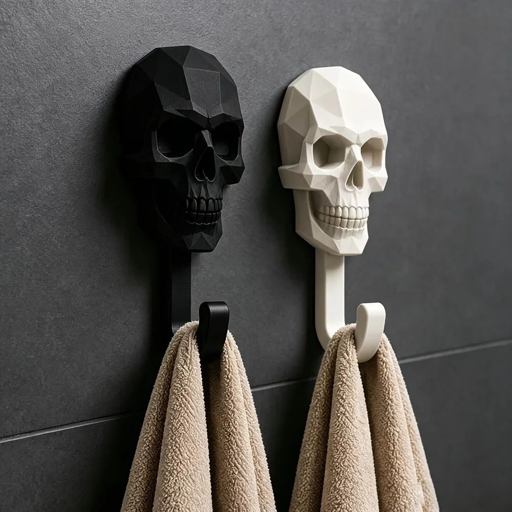 2pcs Skull Wall Hook, Creative Gothic Towel Hook,  Bathroom Towel Rack, Entryway Key Holder,Halloween Punk Wall Decor