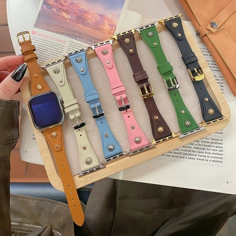 

Leather Strap For Apple Watch Ultra 2 49mm Band S10 42 46mm Correa Woman Slim Bracelet Strap For iWatch Ultra 10 9 8 7 SE 6 5 4