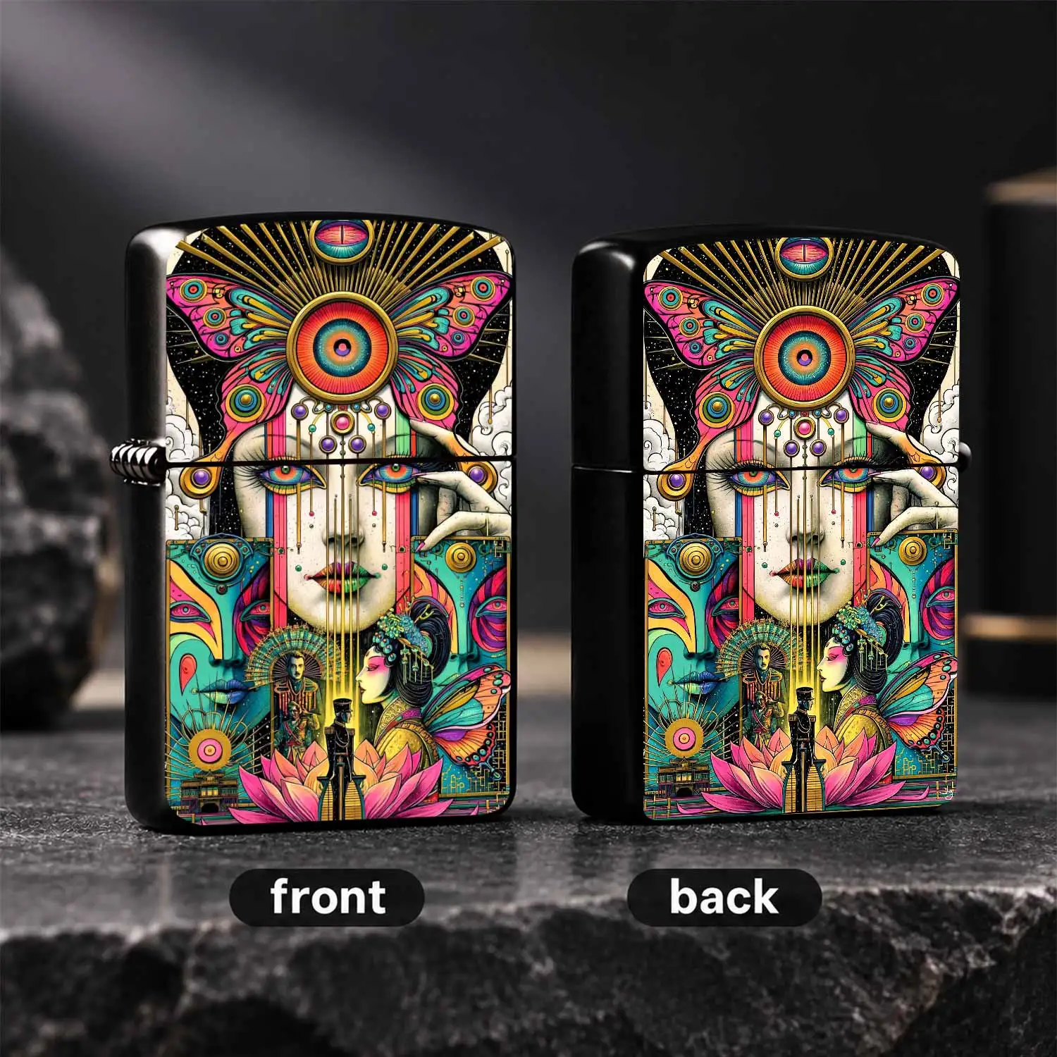 Psychedelic Retro Art Stylethemed Lighter, Vibrant Surreal Decorative Pattern, Portable Unique Creative Ignition Tool, Artistic Collectible Gift For Daily Use, Parties, Gatherings And All Scenarios A Humorous And Interesting Lighter
