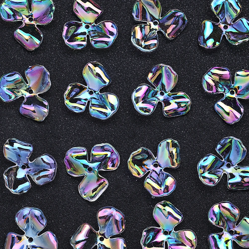 20 Stück Transparente Farbverlauf-Acrylblumen mit Dreifachblättern, Großpackung Abstandsperlen für DIY-Bastelarbeiten und Schmuckherstellung, 35*30MM – Detail 6