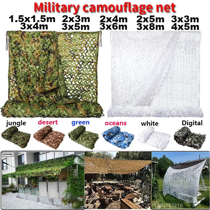 Military camouflage net pavilion camouflage net shade net garden decoration net green jungle white desert color 2x5m/3x4m/4x5m