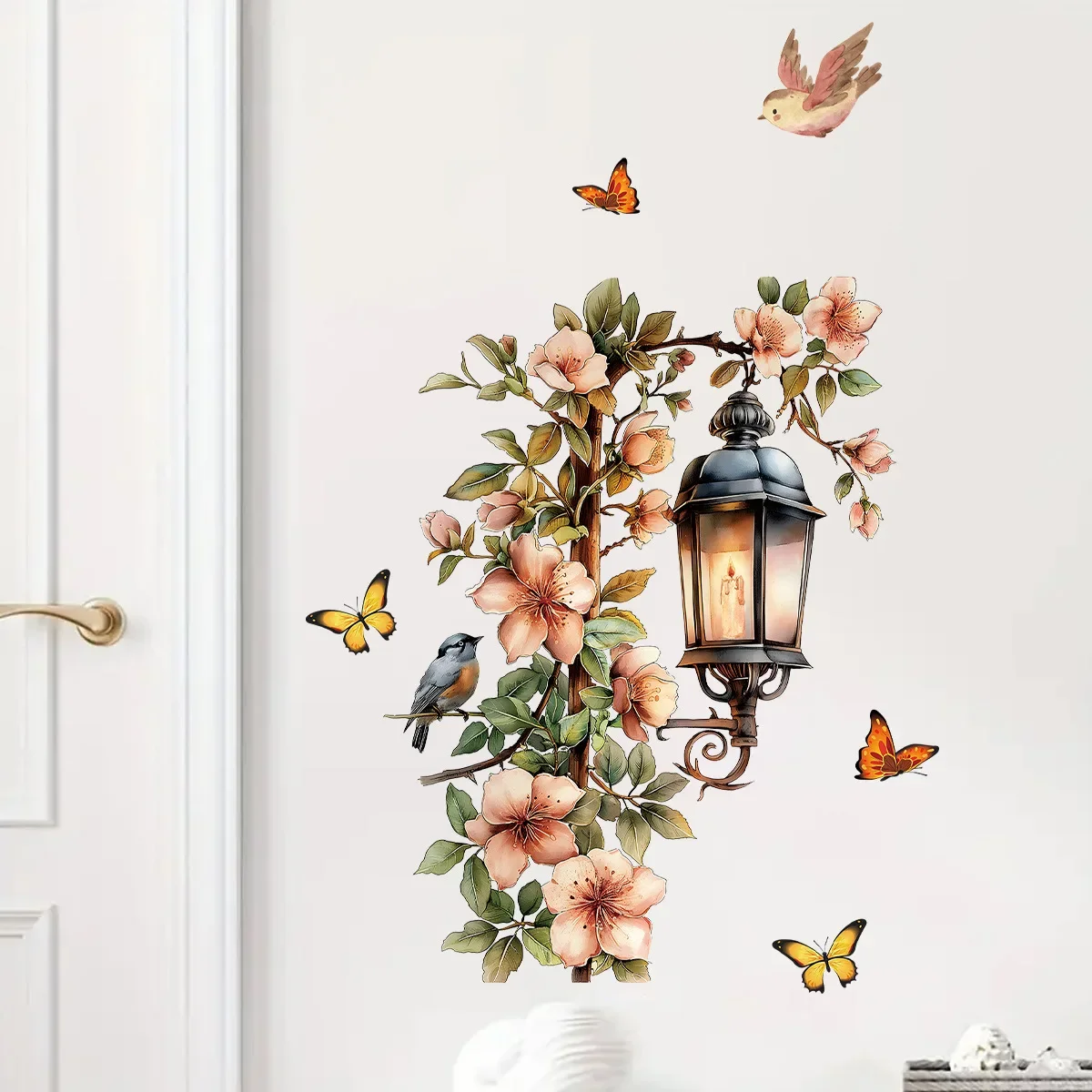 Pink Flower Pendant Light Wall Sticker Removable Wall Art Decor Waterproof Stereo Flower Home Decoration For Bedroom