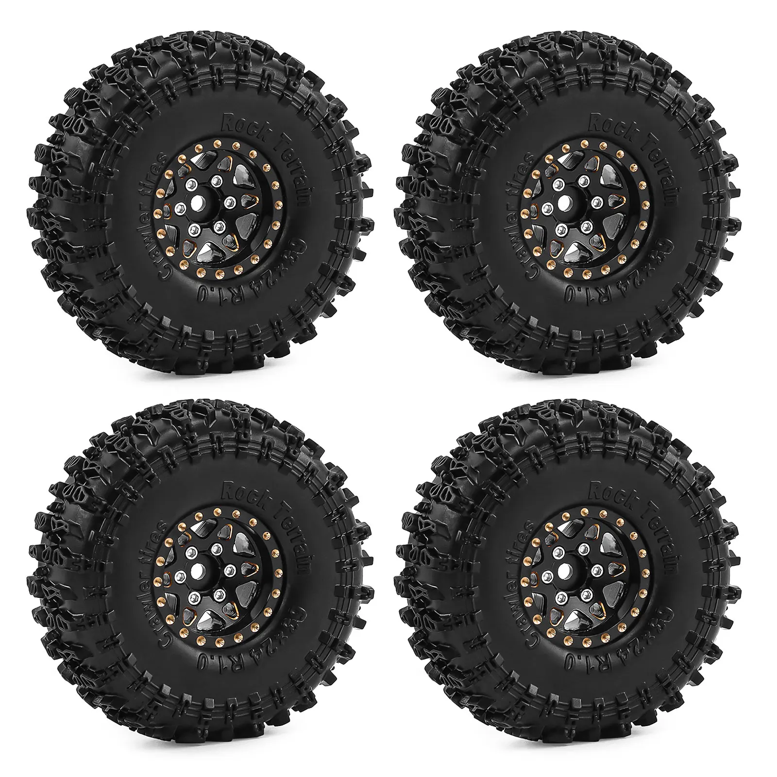 1/24 1/18 RC 크롤러 TRX4M SCX24 FCX24 FMS AX24 업그레이드 부품용 1인치 헤비 브래스 휠 타이어 세트 4개