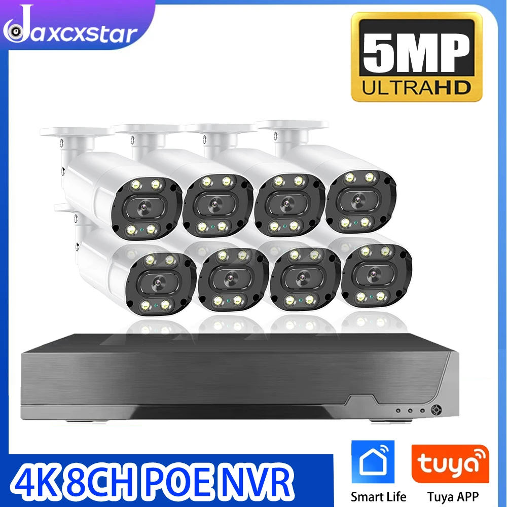 TUYA 4K 5MP POE NVR Security Camera System 8CH NVR Kit Outdoor IP Bullet Camera CCTV Video Surveillance for Home & Business