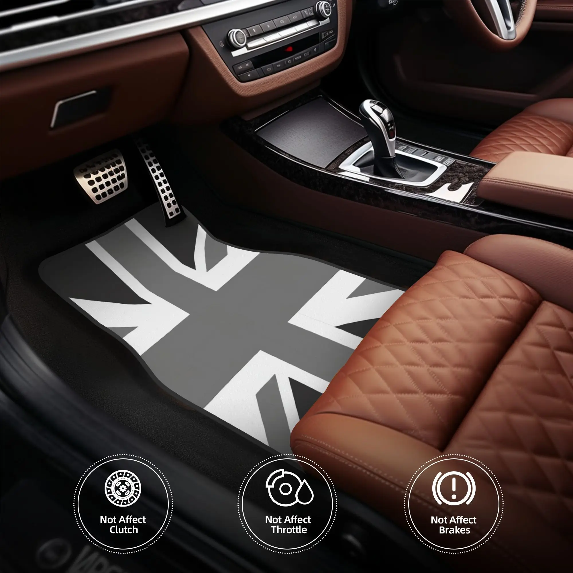 4pcs UK Union Jack Flag Car Floor Mats- Black& White Design, Durable, Ideal Halloween/Christmas Gift