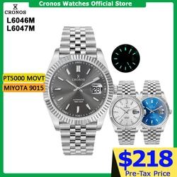 Cronos-Montre de Luxe en Acier Inoxydable pour Homme, Bracelet à 5 Liens, Cuivre-Nickel, Lunette Plaquée, 100m, Degré d'Eau, Saphir, Date, L6010M