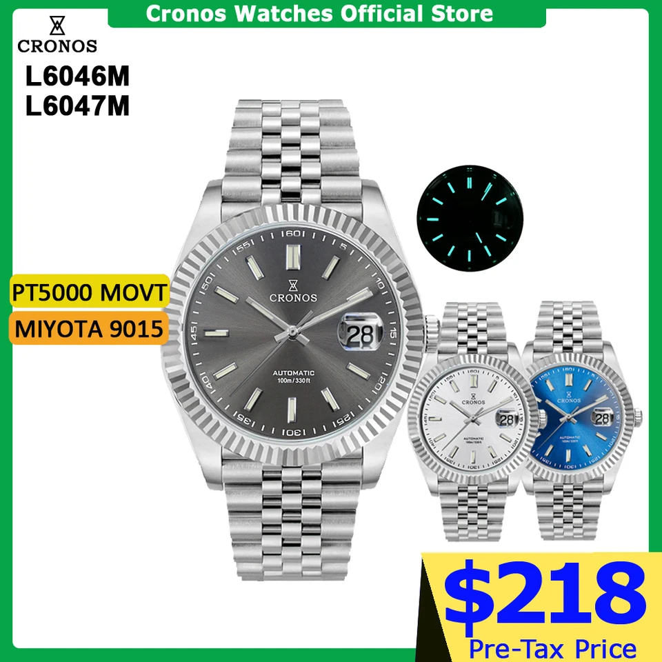Cronos DateJ Luxury Men Watch Stainless Steel 5 Links Bracelet