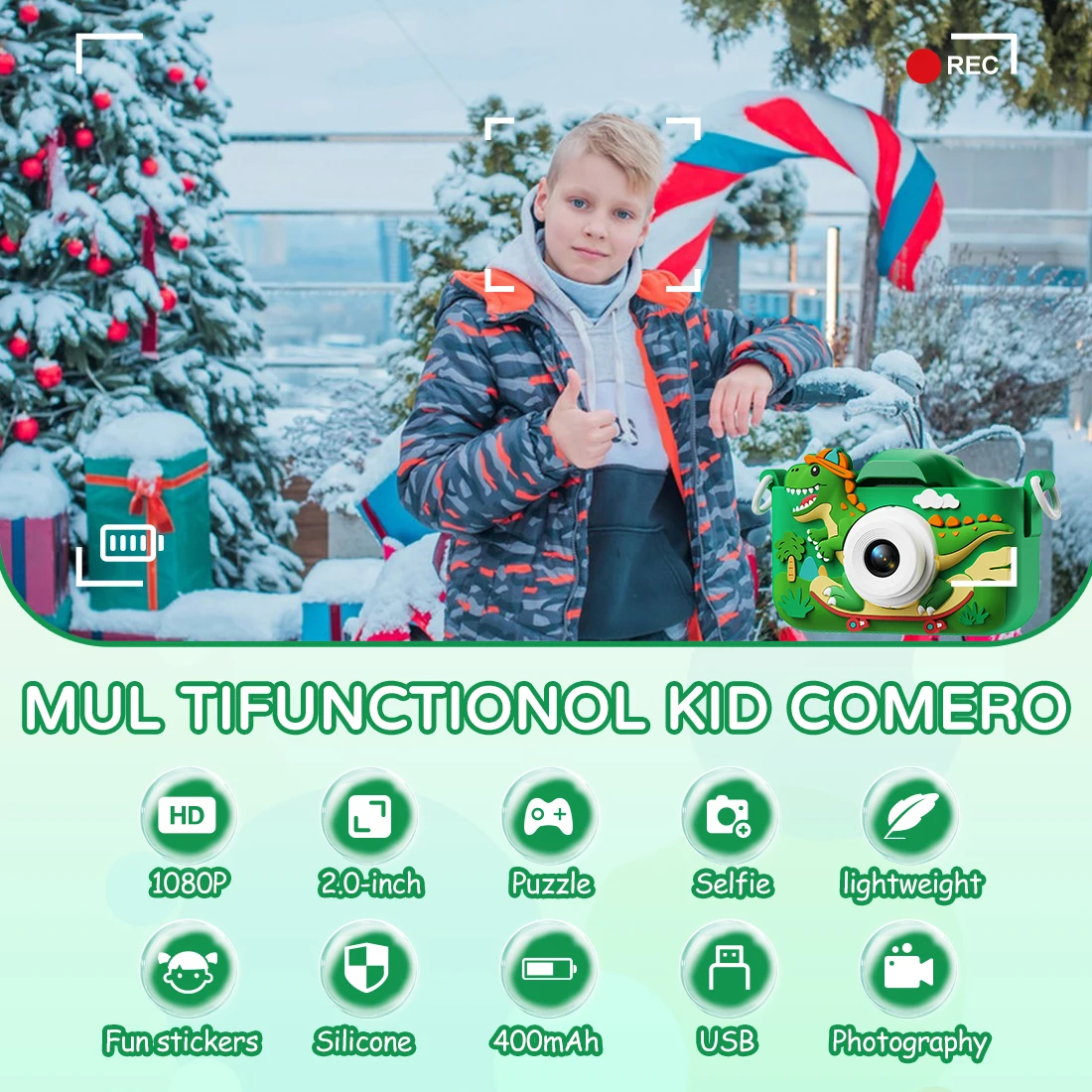 Dinosaur Themed Kids Digital Camera 1080P HD Mini Camera Toy for Vlogging And Photography Perfect Christmas Or Birthday Gift
