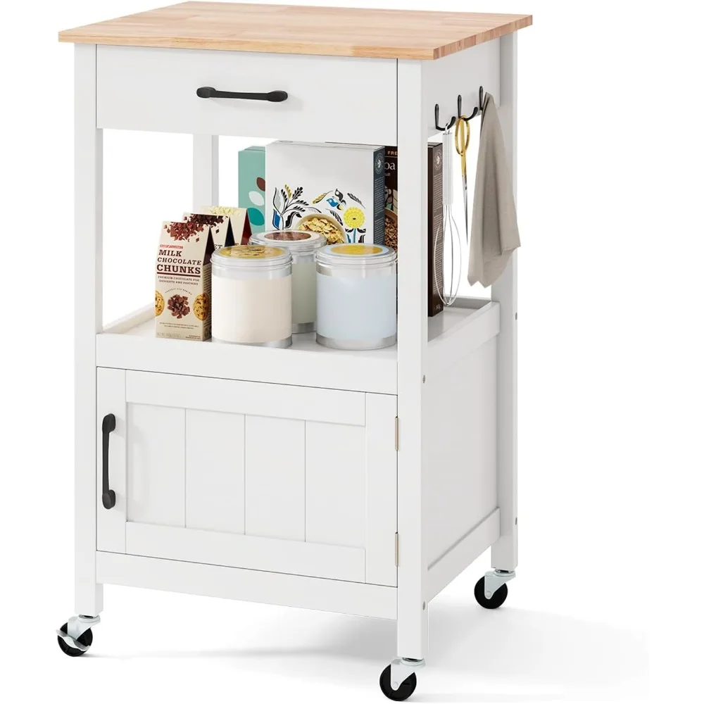 جزيرة المطبخ المتداول مع درج تخزين و3 خطافات، عربة كونترتوب خشبية على عجلات #1