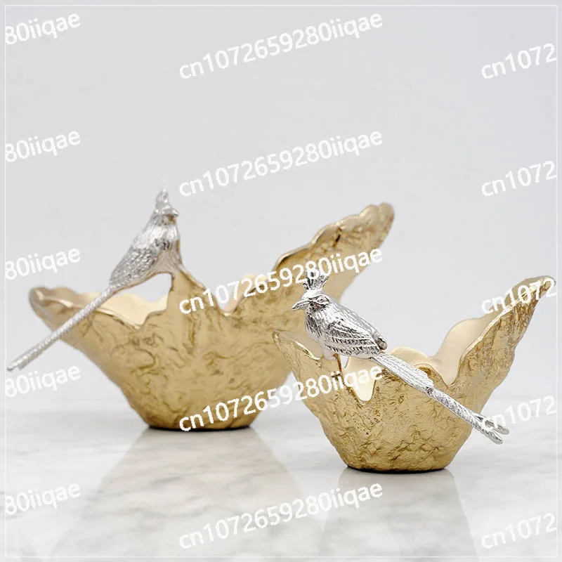

Decorative Bowl Fruit Plate Ornament Model Room Living Room Soft Decoration Light Luxury Aluminum Silver Bird Decoration