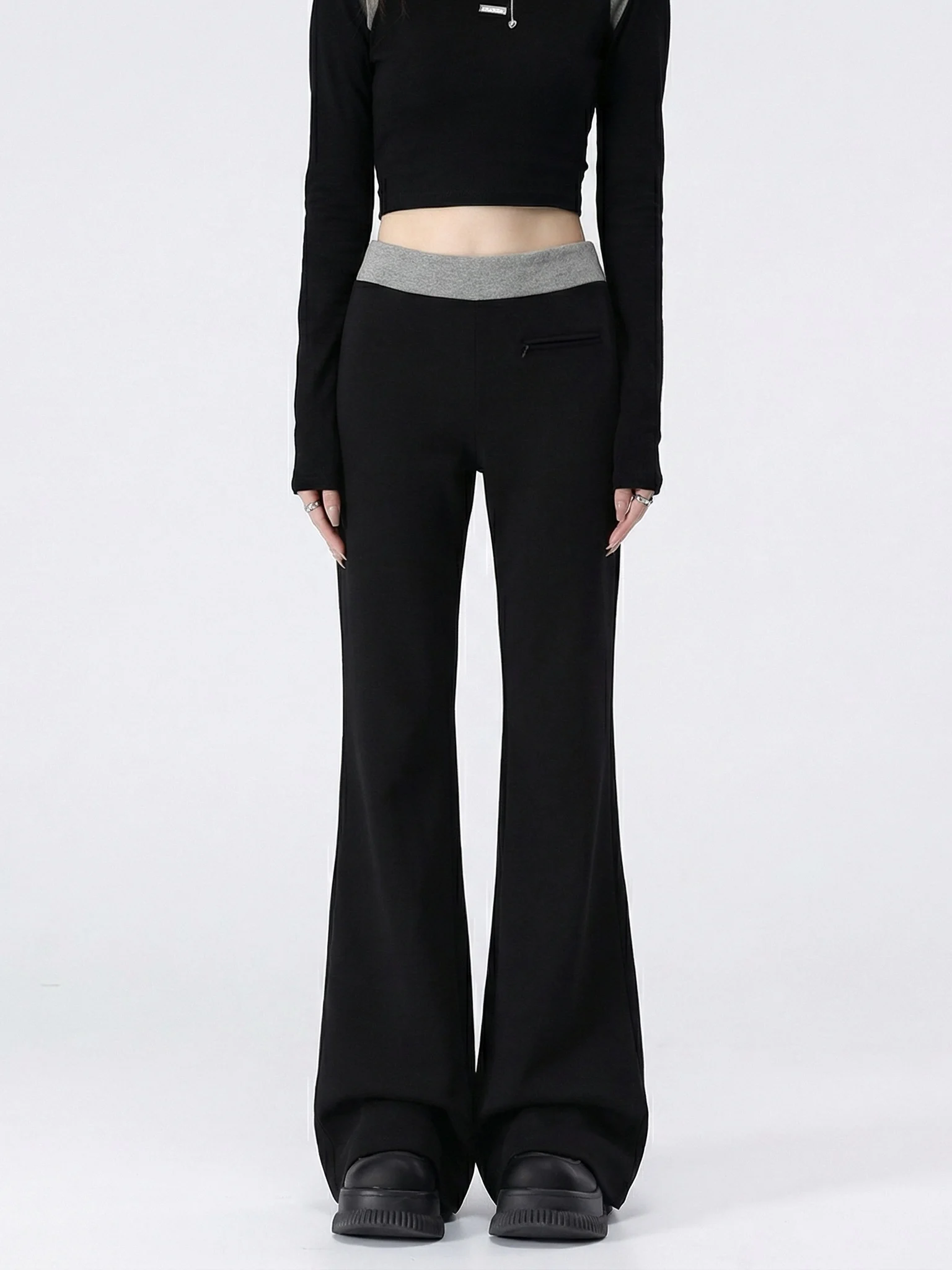 

Черные женские брюки для йоги с высокой талией и расклешенными штанинами, облегающие, эластичные, летние 2026 MICHAEL KEBLE, повседневный стиль, пэчворк