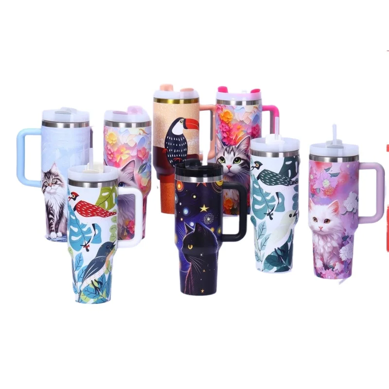 

3D printed 40 handle car cup large capacity outdoor portable car cooler ice straw water bottle