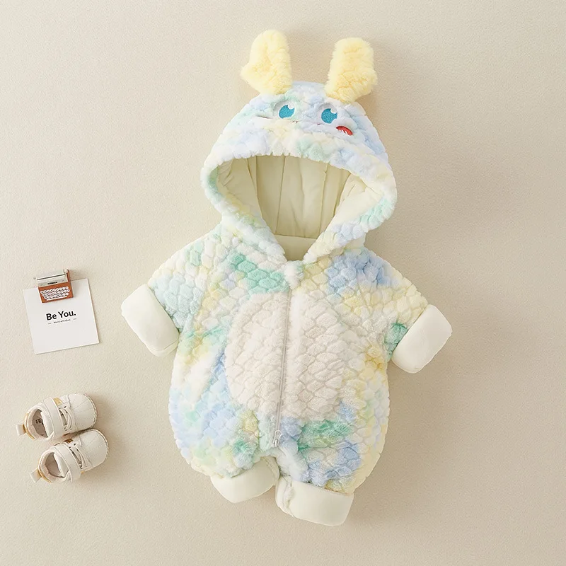 Baby Winter Cute Cartoon Rainbow Fur Jumpsuit Cotton Clothing Baby Cotton Warm Outdoor Clothes Hooded Rompers